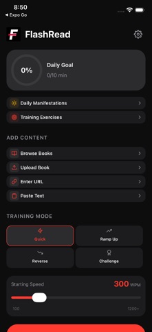 FlashRead Pro interface — actual App Store screenshot