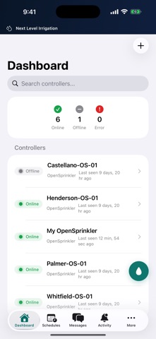 Next Level Irrigation interface — actual App Store screenshot